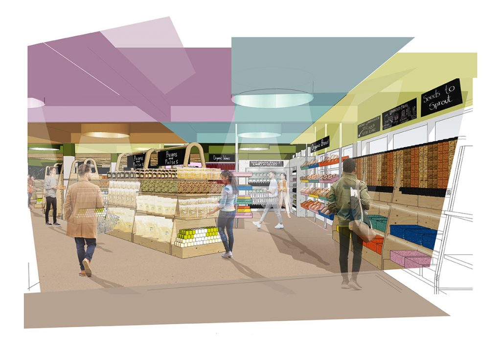 Unicorn Grocery View Towards the Deli and Bakery Retail Design Proposal