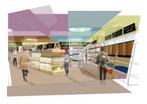 Unicorn Grocery View Towards the Deli and Bakery Retail Design Proposal