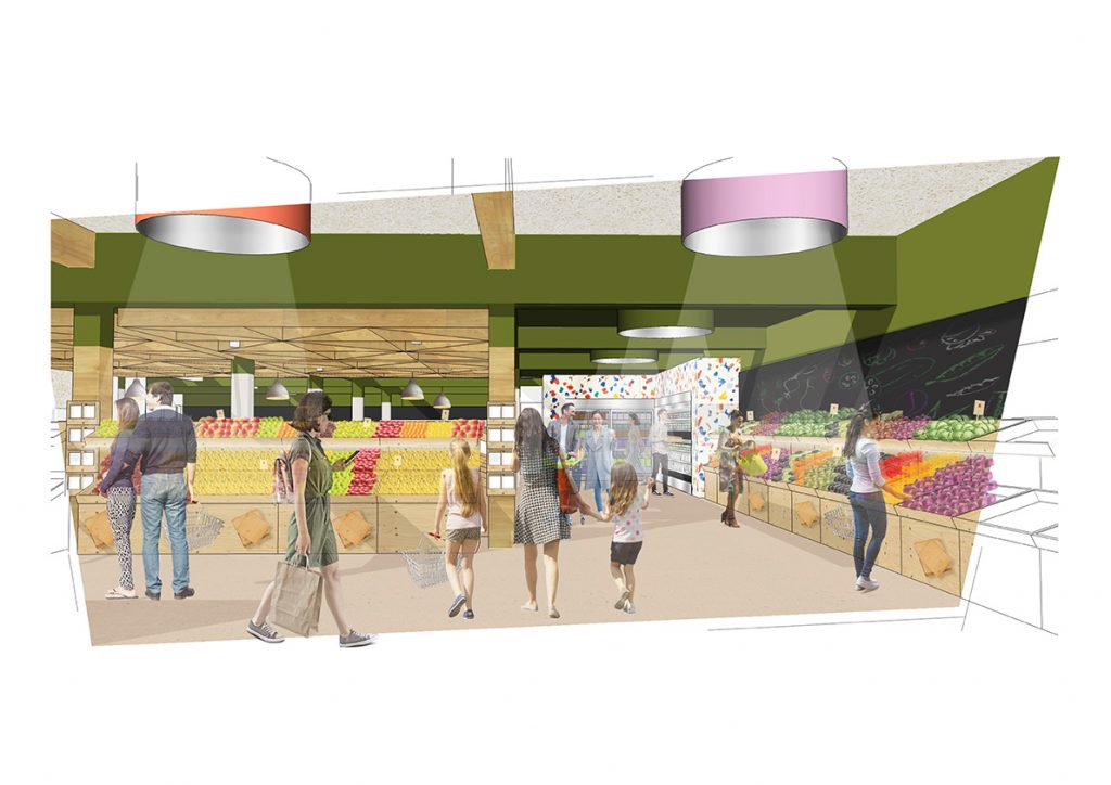 Unicorn Grocery View from the Extension Towards Refrigeration Retail Design Proposal